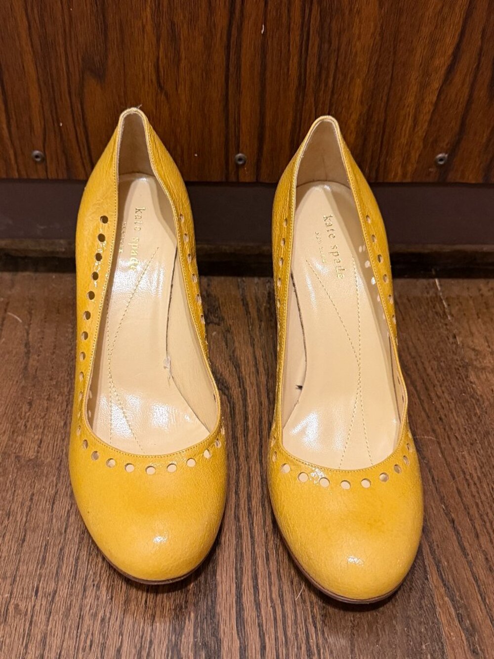 Kate Spade Yellow Leather Perforated Pumps Heels 9.5